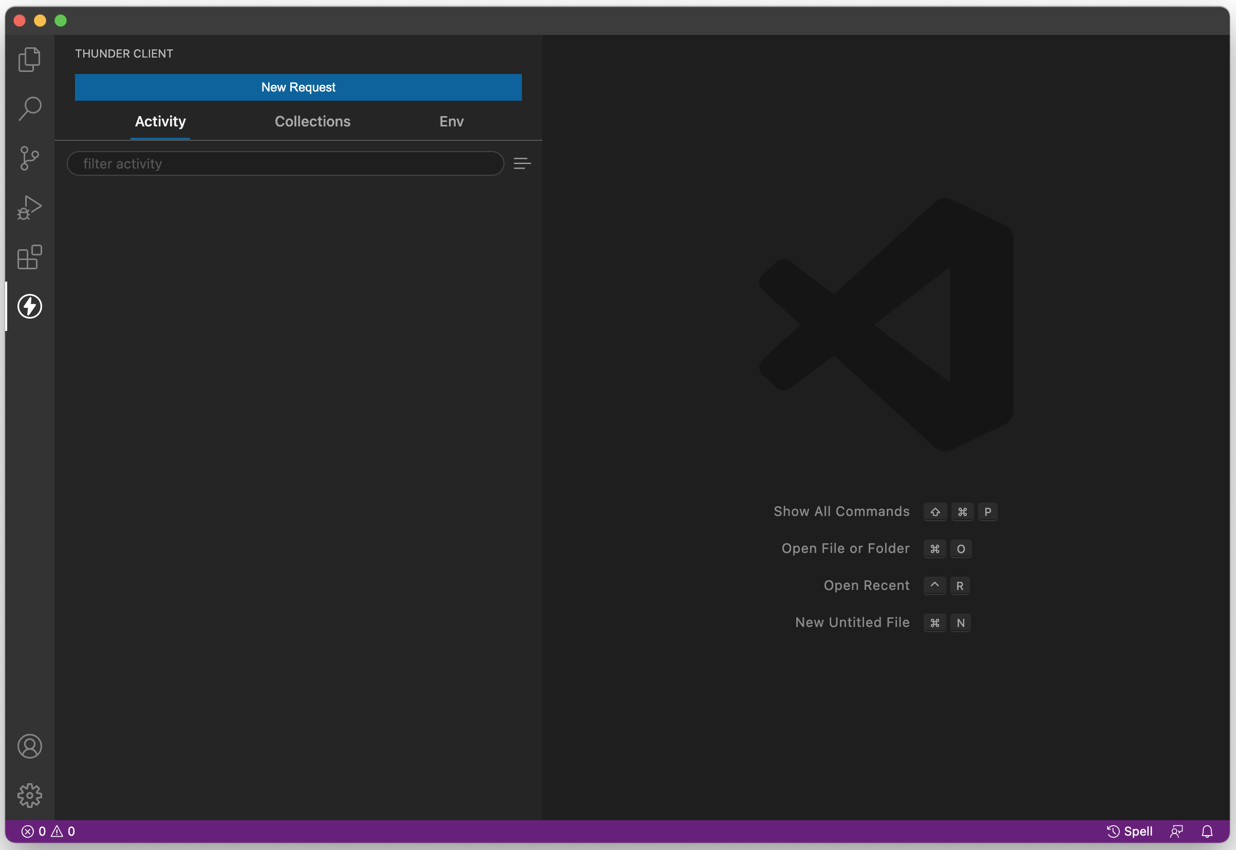Thunder Client start screen