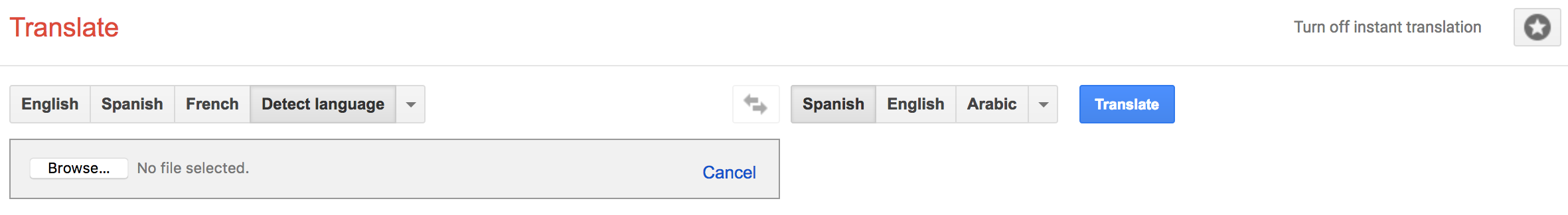 Google Translate with file upload