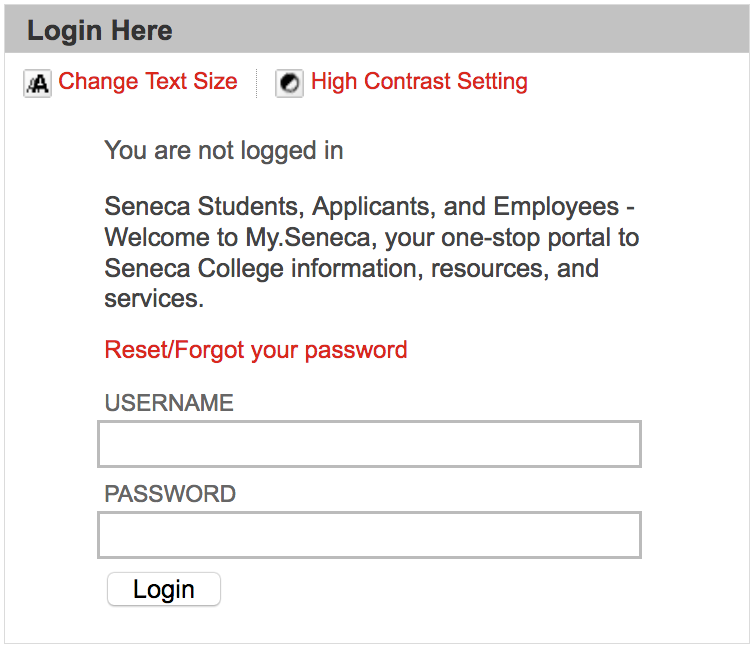 mySeneca Login Form