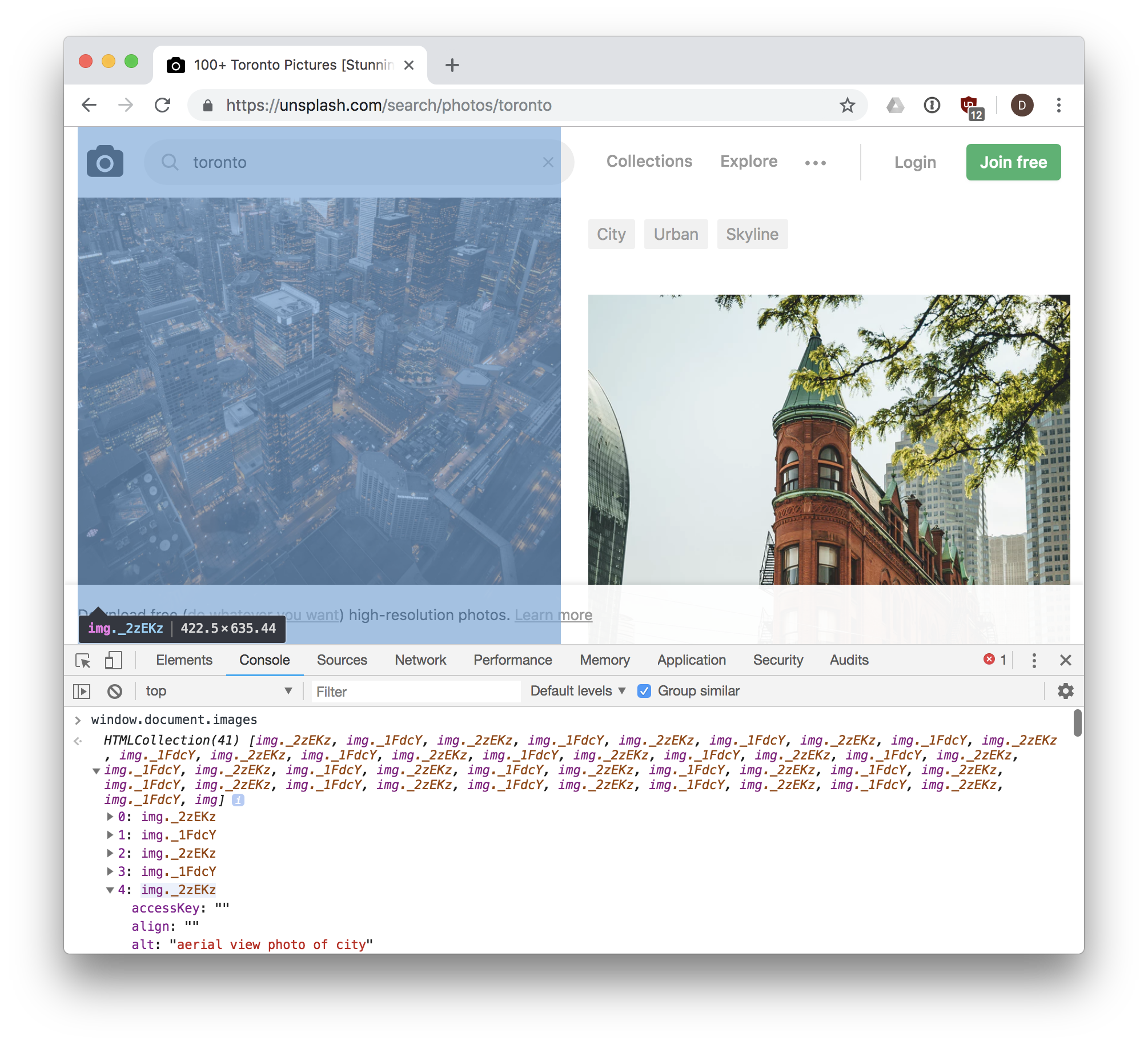 window.document.images via the Web Console